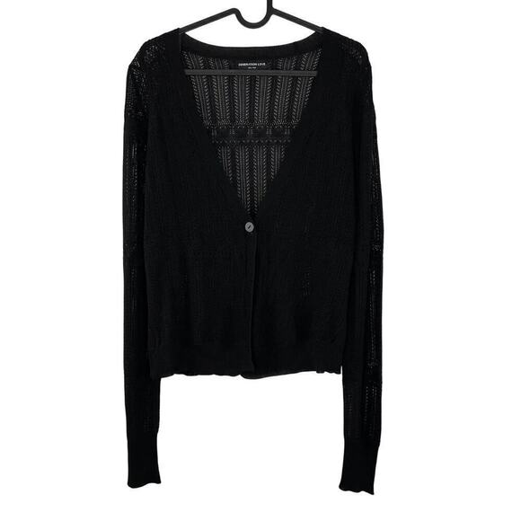 Generation Love Black Pointelle Open Knit Cardigan Small Old Money Quiet Luxury - Picture 1 of 9
